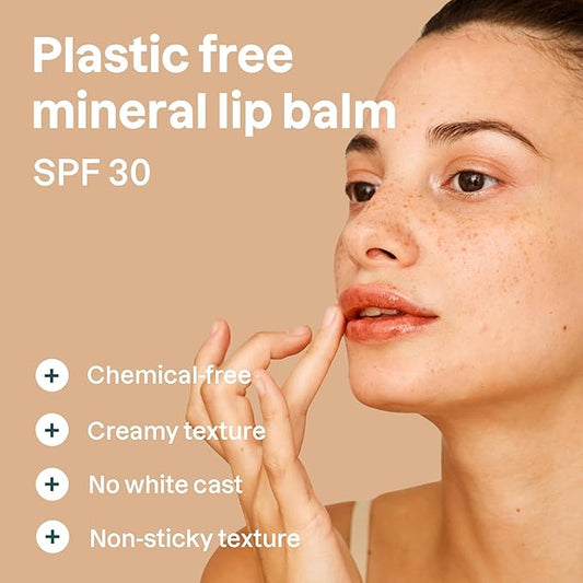 ATTITUDE Oceanly Tinted Lip Balm with SPF 30, EWG Verified, Plastic-Free, Broad Spectrum UVA/UVB Protection with Zinc Oxide, Vegan, Unscented, Peachy Shell, 0.3 Ounce