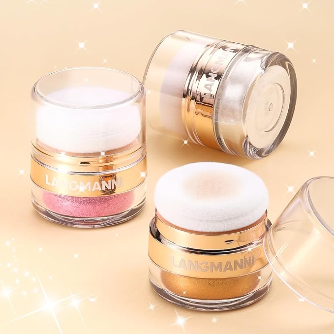Glitter Body Highlighter Powder Body Shimmer Sparkle Face Brightening Highlighter Powder for Face Eyes Body Glow Makeup With sponge head( Golden)