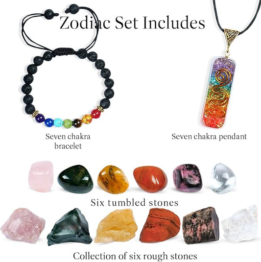 NARIBABU Cancer Zodiac - Zodiac Healing Gifts - Cancer Chakra Crystals - Zodiac Sign Gemstones Set - Cancer Healing Crystals Set - Cancer Crystals Gift Set