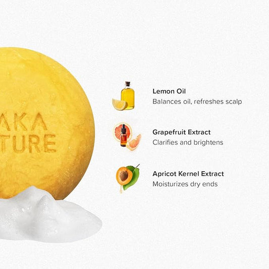 Maka Nature Low-Carbon Shampoo Bar | Korean K-Beauty Haircare with Natural Ingredients for Scalp & Hair Types | Vegan, Eco-Friendly, pH balanced, 3.35oz (Lemon)