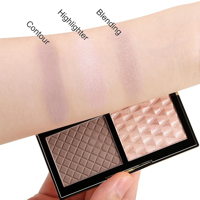 Boobeen 2 in 1 Contour Makeup Palette Highlighter Face Bronzer and Shimmer Contour Palette Makeup Kit, Sculpting Contouring Powder Palette Blendable