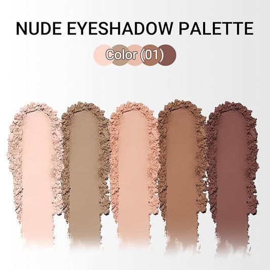 Erinde 5 Colors Matte Eyeshadow Palette Makeup, Natural Classic Nude Neutral Nude Brown Eye Shadow, Long Wearing Waterproof Everyday Eye Makeup for Brown Eyes, Off White Beige, Light to Dark Brown, 01