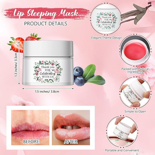 12 Pcs Thank You Lip Sleeping Mask Bulk Bridal Shower Gifts for Guests Thank You for Celebrating with Us Lip Mask Moisturize Nourish for Wedding Bridal Shower Favor Christmas Gift(Floral)