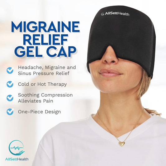 2 Pack - Migraine Relief Cap Ice Head Wrap and Hat | Hot/Cold Gel Pack with Face and Eye Mask Compress for Headache Relief - Black 2 Pack