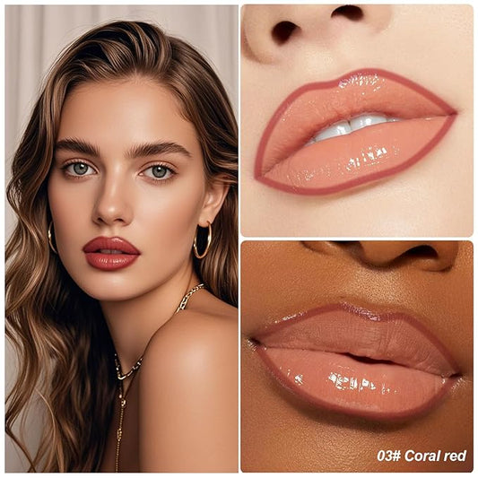 KISSIO Lip Stain Set,Peel Off Lip Liner Stain and Lip Care Oil,Transfer Proof,Long Lasting and Waterproof Lip Tint,Matte Finish,Lip Combo,03 Coral Red