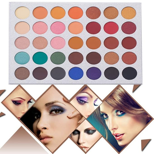 35 Colors Eyeshadow Palette with 7Pcs Makeup Brushes Set, All in One Makeup Kit Matte Shimmer Pigmented Eye Shadow Pallete Waterproof Powder Natural Nude Naked Smokey