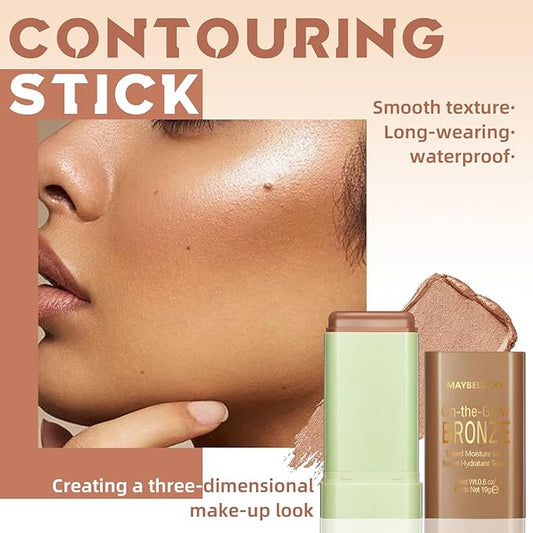 Cream Contour Stick for Cheeks Tint, Multi-Use Makeup Highlighter Blush Bronzer Stick, Natural Glow Solid Moisturizer Stick Blendable Illuminator On-the-Go Shimmer Cream Contour Makeup-02