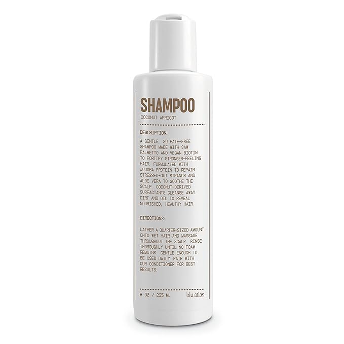 Blu Atlas Men's Natural Shampoo – Organic, Sulfate-Free, Paraben-Free – Deep Cleansing & Hydrating – Coconut Apricot Scent – Made in America – 8 oz