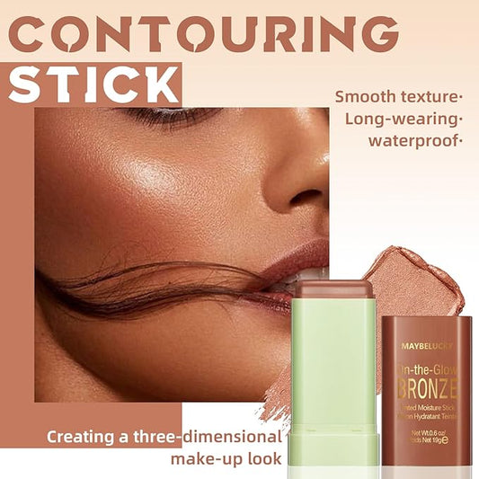 Cream Contour Stick for Cheeks Tint, Multi-Use Makeup Highlighter Blush Bronzer Stick, Natural Glow Solid Moisturizer Stick Blendable Illuminator On-the-Go Shimmer Cream Contour Makeup-03