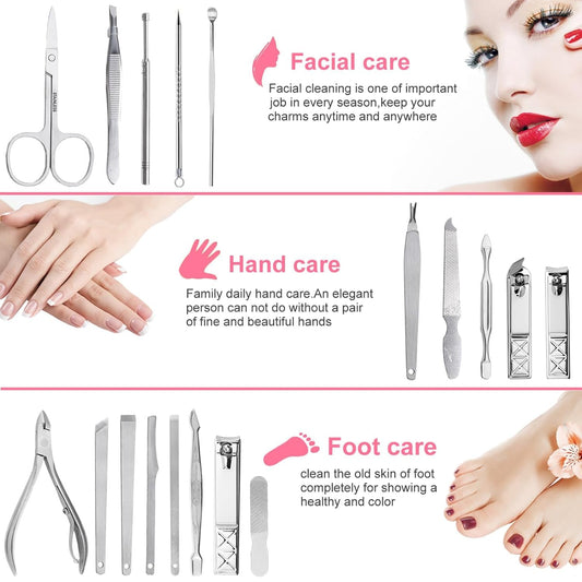 Yougai Manicure Set Professional Nail Clippers Set, 18Pcs Manicure Kit Stainless Steel Nail Kit for Women, Pedicure Set Nail Grooming Kit with Travel Case
