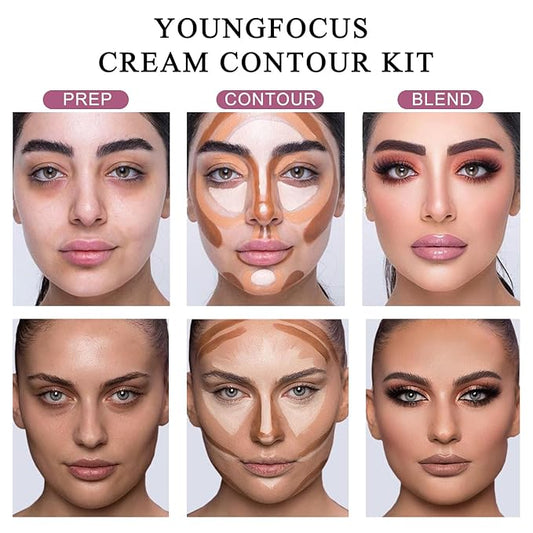 Youngfocus Cosmetics Cream Contour Best 8 Colors Contouring Foundation - Highlighting Makeup Kit/Concealer Palette - Vegan, Cruelty Free and Hypoallergenic - Instruction Manual(Deep Pink)