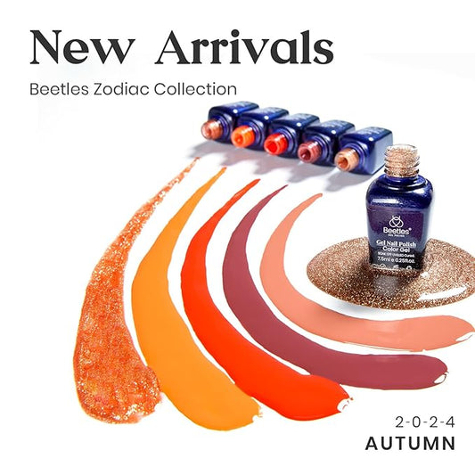 Beetles Fall Gel Polish Nail, 6 Colors Golden Empire Orange Yellow Brown Gel Polish Set Soak Off Uv LED Lamp Trendy Manicure Gel Nail Polish Kit for Girls Women