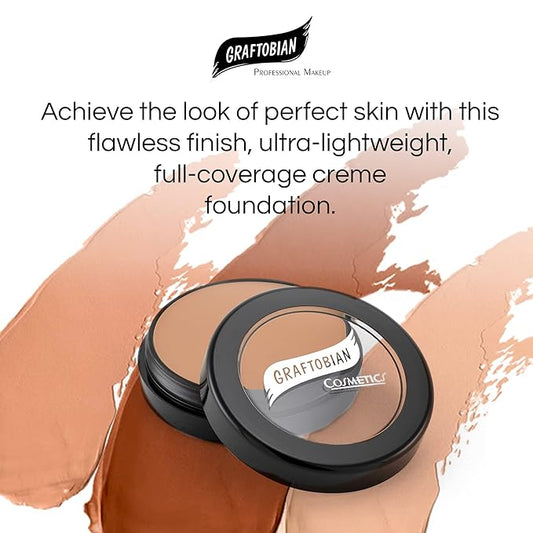 Graftobian HD Glamour Crème Foundation 1/2oz, Weightless Full Coverage Makeup, 65 Inclusive Shades, For All Skin Types, Natural or Full-Glam Looks, For Professionals and Beginners, Aurora