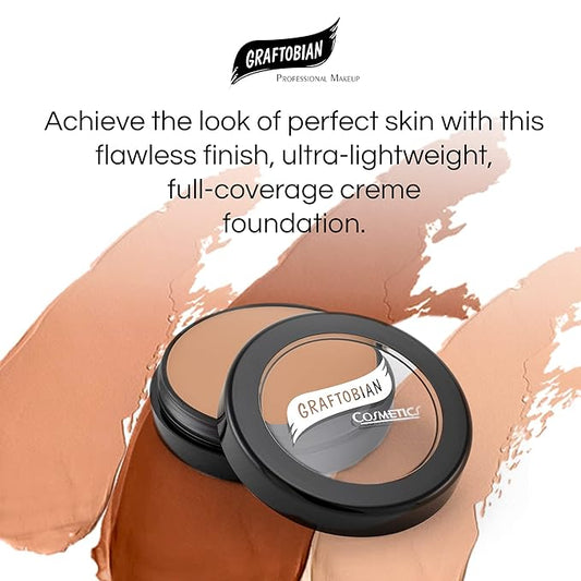 Graftobian HD Glamour Crème Foundation 1/2oz, Weightless Full Coverage Makeup, 65 Inclusive Shades, For All Skin Types, Natural or Full-Glam Looks, For Professionals and Beginners, Femme Fatale