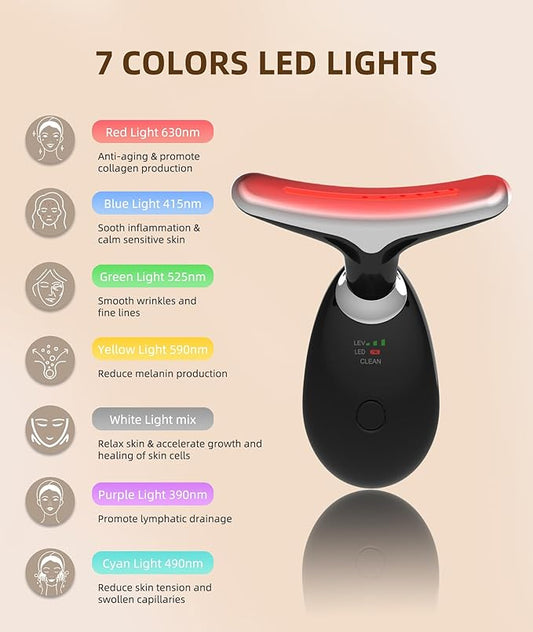 Red-Light-Therapy-for-Face and Neck, 7 Color Light Based Facial Massager, Portable Skin Care Tool (Black)