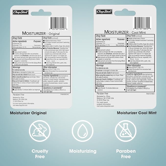 ChapStick Moisturizer 2-in-1 Lipcare 6-Pack (3 Original, 3 Cool Mint) – 8-Hour Lip Balm with Broad Spectrum SPF, Aloe & Vitamin E, 0.15 Ea