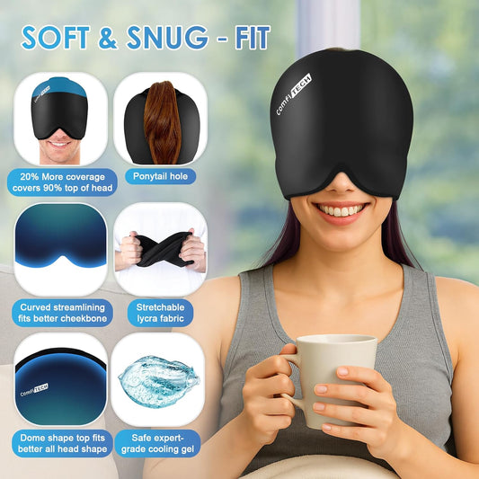 ComfiTECH Head Ice Pack 2 Pack Cooling Gel Cap Reusable Cold Wrap for Head and Eye Comfort and Relaxation, Medium