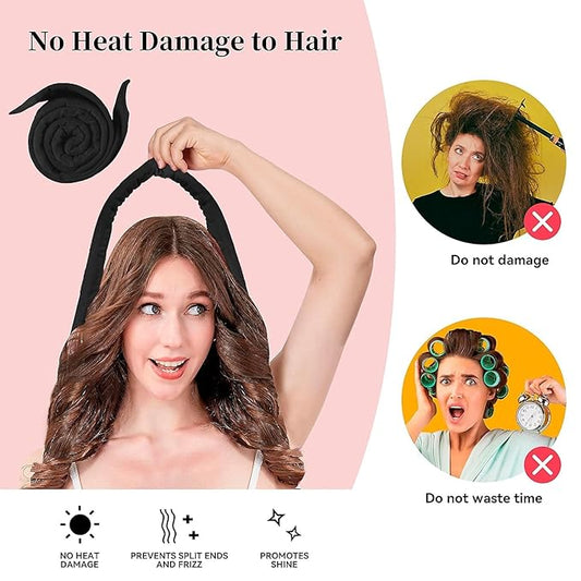Heatless Curling Rod Headband, Upgraded 60" Extra Long Heatless Curls Headband Soft Hair Curlers to Sleep In Hair Rollers No Heat Curls (Deep Black)