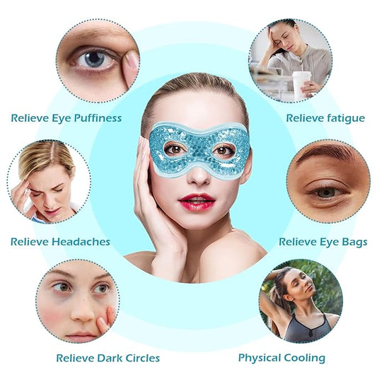 Permotary 2PCS Ice Gel Eye Mask Hot Cold Therapy Cooling Gel Beads Eye Mask,Reusable Hot Cold Compress Ice Eye Pack for Puffiness/Dark Circles/Eye Bags/Dry Eyes/Headaches/Migraines/Stress Relief