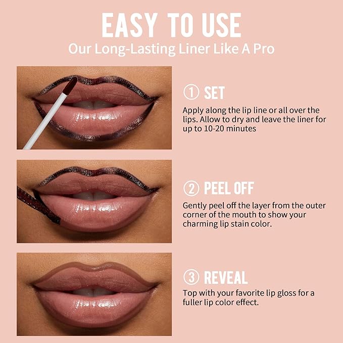 iMethod Natural Long Lasting Lip Liner - Peel Off, Waterproof Stay On All Day, Transfer-Proof, Highly Pigmented, Instant Peel Off Lip Stain Color, Rose