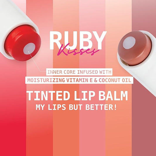Ruby Kisses Balm Up Tinted Lip Balm, Non-Greasy Hydrating Formula, Nourishing Coconut Core & Vitamin E Infused, Lip Care with Natural Shine, Lightweight Sheer Color (Red)