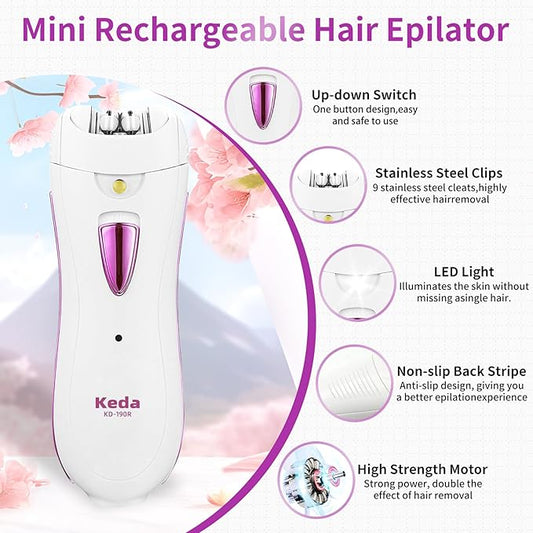 Smooth Glide Epilators Hair Removal for Women, Rechargeable Epilator, Portable Glamorous Skin Epilator for Women Face with LED Light, Hair Removal Device for Armpits/Bikini Line/Chin/Arms/Legs