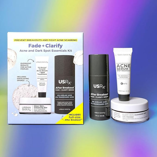 Urban Skin Rx, Acne & Dark Spot Essentials Starter Kit, Includes Clear Skin Cleansing Bar, Acne Serum + Spot Treatment & Fade + Clarify Serum, Cleanses Pores, Fades & Fights Breakouts