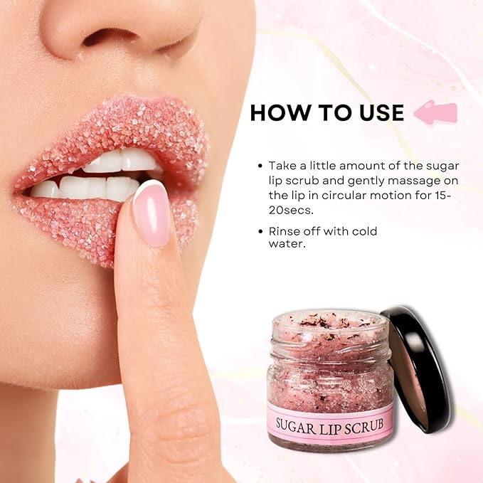Sugar & Dried Rose Petals Lip Scrub with Vitamin E & Rose Essential Oil - 0.88 Oz/25 gm - Exfoliates