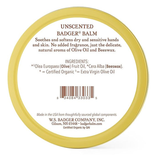 Badger - Unscented Dry Skin Balm, Sensitive Skin Balm, Moisturizing Balm for Dry Cracked Skin, Unscented Balm, Skin Moisturizer Balm, 2 oz