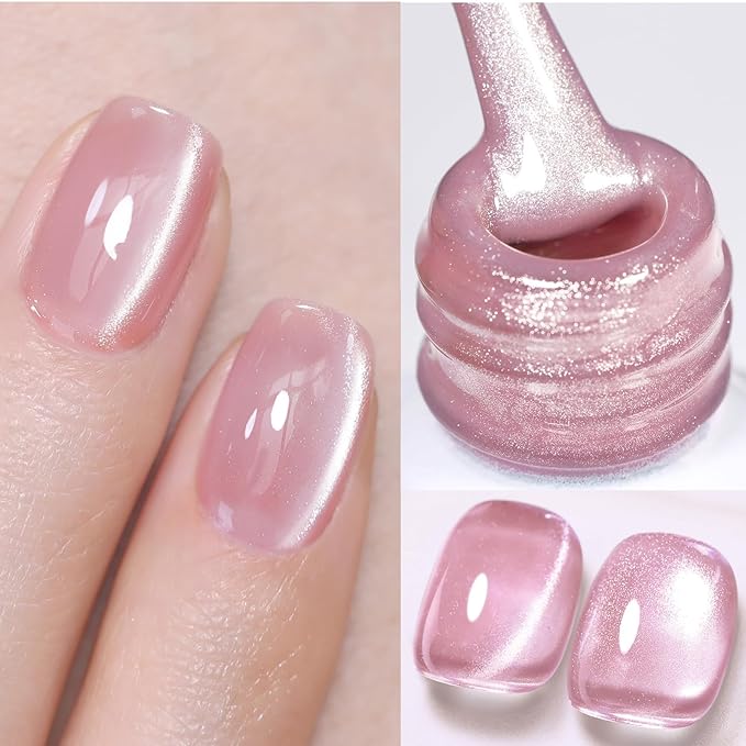Born Pretty Magnetic Gel Nail Polish Water Light Cat Magnetic Eye Jelly Pink Glass Crystal Gel Polish Glitter Shimmer Auroras Nail Polish LED Nail Art Manicure Kit 6PCS