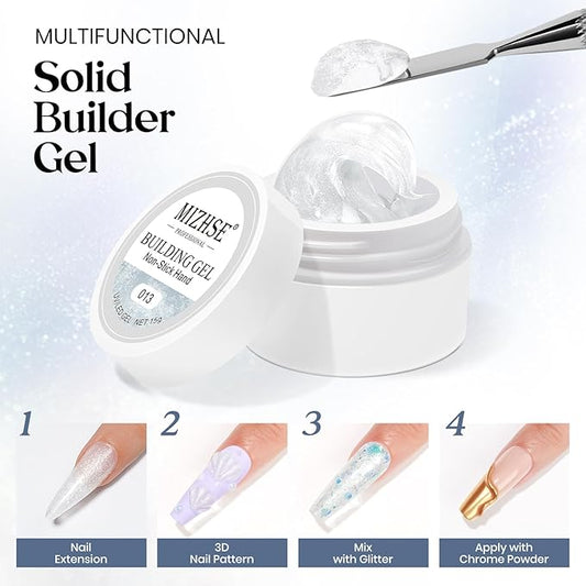 MIZHSE Solid Builder Gel, Aurora White Non-Sticky Hand Sculpting Gel for Nails, Mermaid Pearl 3D Nail Art Building Carving Modeling Hard Extension Soak Off U V LED Manicure Salon Home DIY 15g
