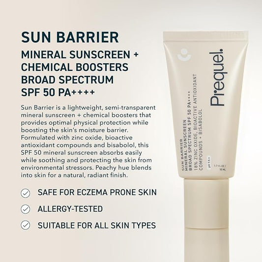 Skin Sun Barrier Mineral Sunscreen SPF 50. PA++++ Broad Spectrum Zinc Oxide Sunblock with Semi-Transparent Lightweight Texture. Moisturizing UV Defense for Face. Travel Size, 1.7oz