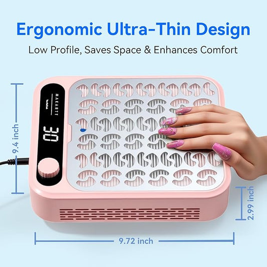 Makartt Nail Dust Collector - Professional Powerful Suction Larina Vacuum Fan Dust Cleaner with LED Display, Adjustable Speed, Reusable Filter for Acrylic Nails Polishing Manicure Salon Home Pink