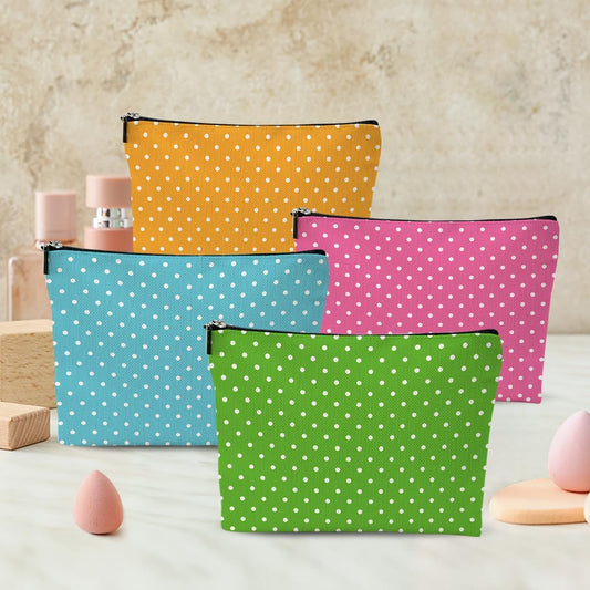 4pcs Colorful Polka Dot Makeup Bag, Cosmetic Bags for Women, Cute Travel Toiletry Bags Organizer with Zipper Make up Bag Appreciation Christmas Birthday Friendship Gifts for Team Girls Sister Bestie