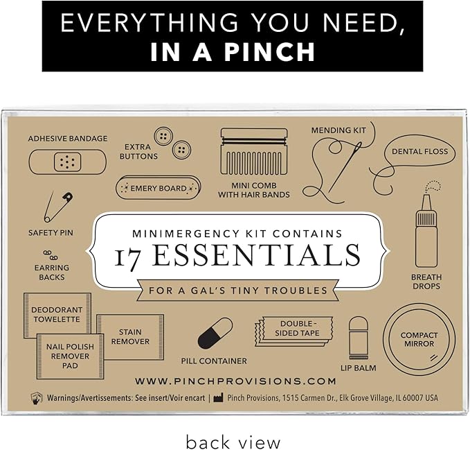 Pinch Provisions Velvet Minimergency Kit, for Her, Includes 17 Must-Have Emergency Essential Items, Compact, Multi-Functional Pouch, Gift for Parties and Birthdays
