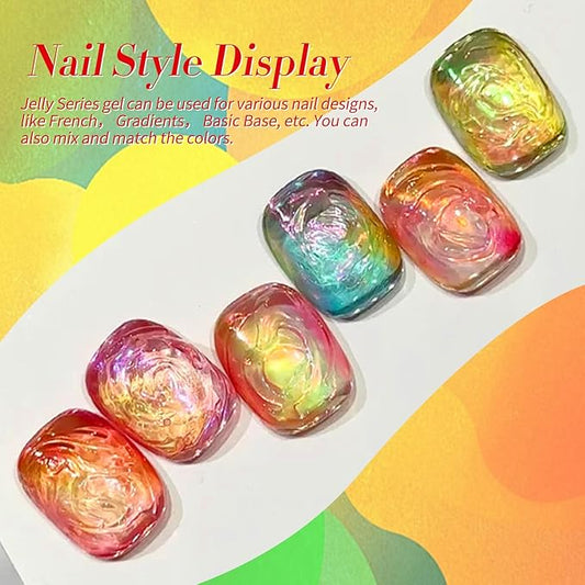 Born Pretty Neon Jelly Gel Nail Polish Glass Crystal Transparent Halloween Collection Soak Off Gel Nail Kit Minicure DIY Gifts 6PCS