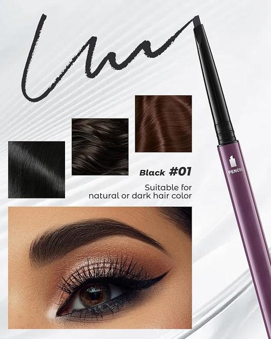 6Pcs Microblading Eyebrow Pencils Black Waterproof Eye Brow Pencil w/Eye Brow Razor & Scissors Kit 0.5mm Ultra-Fine Tip Creates Hair-Like Strokes for Women Effortless Natural Brows