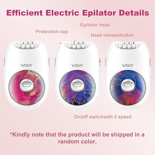 VGR 706 Professional Epilator for Women,Portable Cordless Smooth Glide Hair Removal Device for Legs, Underarm, Back,Full-Body Epilator with 18 Tweezers System, 2 Speeds Hair Removal with Silent Design