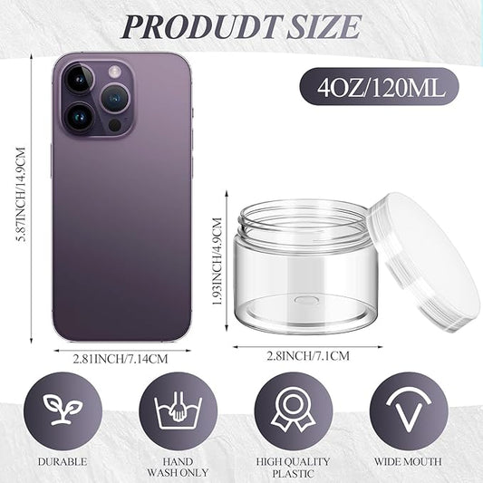 SATINIOR 24 Pieces Empty Clear Plastic Jars with Lids Round Storage Containers Wide-Mouth for Beauty Product Cosmetic Cream Lotion Liquid Butter Craft and Food (Transparent Lid, 4 oz)
