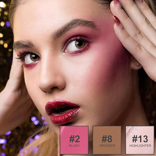 3Pcs Liquid Contour Makeup Trio with Bronzer Shade, Blush, Highlighter for Sculpted Makeup, Matte Finish Liquid Contour Set Easy to Create a Lightweight Look, Longwear Waterproof Formula (2, 8, 13)