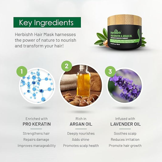 Herbishh Argan Oil & Hair Mask Combo For Deep Conditioning Treatment – Argan Oil for Hair Repair & Frizz Control (30ml) & Argan Hair Mask for Hydration (150ml), Sulfate & Paraben Free