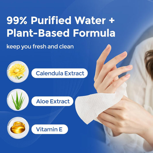 MATERN'ELLA Adult Wet Wipes, Cleansing Wash Cloths for Elderly Care, 99% Pure Water for Incontinence, Personal Bath, Alcohol-Free, 8 Flip-Top Packs(640 Wipes Total)