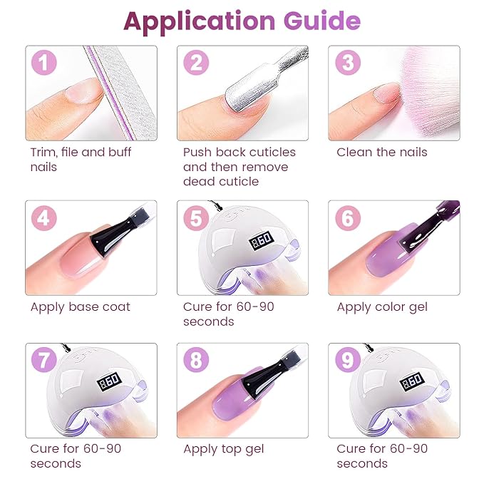 RARJSM Purple Pink Jelly Gel Nail Polish Set 6pcs Clear Crystal Glass Grape Purple Rose Pink Series Transparent Sheer Amber Milky Gel Varnish LED UV Curing Requires Soak off French Manicure Home Salon