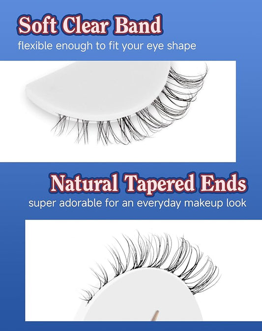 Short Lashes Natural Look Wispy False Eyelashes Flared Strip Eyelash Small Lash Fluffy Clear Band 7 Pairs SF-08