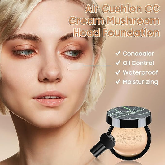 Air Cushion CC Cream Foundation - Mushroom Head BB Creams, Long Lasting Concealing Brightening, Moisturizer Face Cream,Facial Skin Care Makeup For All Skin Types (Ivory)