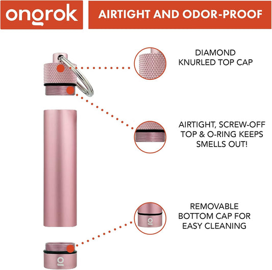 ONGROK Premium Storage Tube, Keychain, Pocket-Sized, Airtight, Aluminum Metal Holder and Case (Rose Gold)