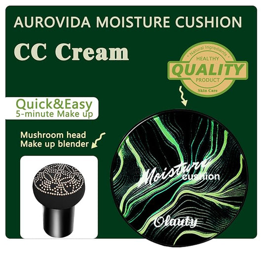 Moisture Cushion CC Cream Foundation for Mature Skin - Flawless Concealer BB Cream with Mushroom Head, Long-Lasting Waterproof Air Cushion CC, Natural honey and pine Makeup cream, Even Skin Tone(02#)