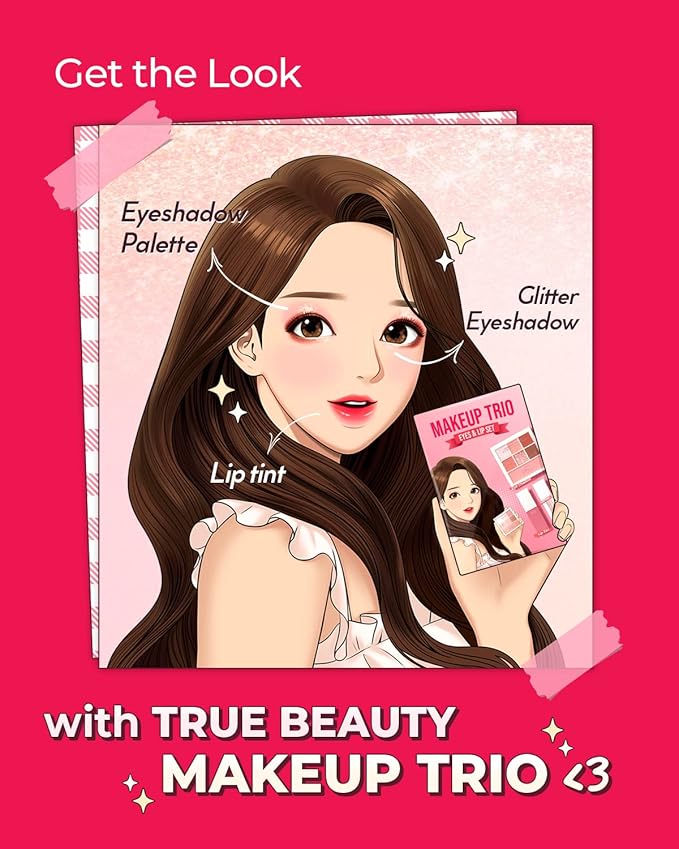 AMTS x True Beauty Makeup Edition - Some Love Makeup 3 Set (7colors Eyeshadows + Liquid Glitter + Lip stain tint) | Matte Shimmer Pearls Shades, Highly Pigmented, Pink Gold Set