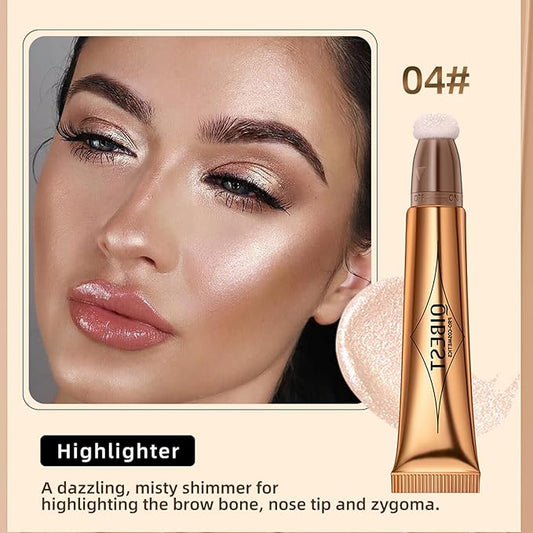 Highlighter Beauty Wand, Cream Liquid Highlighter Makeup Stick, Silky Smooth Face Shimmer Bronzer Stick with Cushion Applicator, Lightweight Body Face Glowing Highlighter, Cruelty-free(Pearl White)