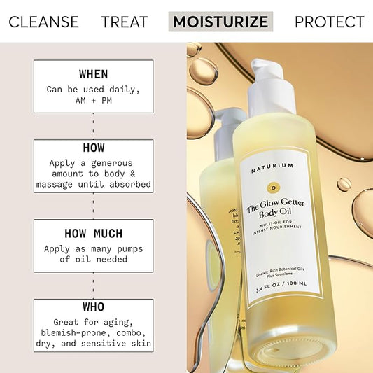 Naturium The Glow Getter Body Oil, Multi-Oil for Intense Nourishment, Hydrating & Moisturizing Formula, Vegan & Cruelty-Free, 3.4 oz